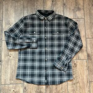 Linksoul‎ Shirt Jacket Grey Black Plaid Fleece Lined Snap Button Mens XL